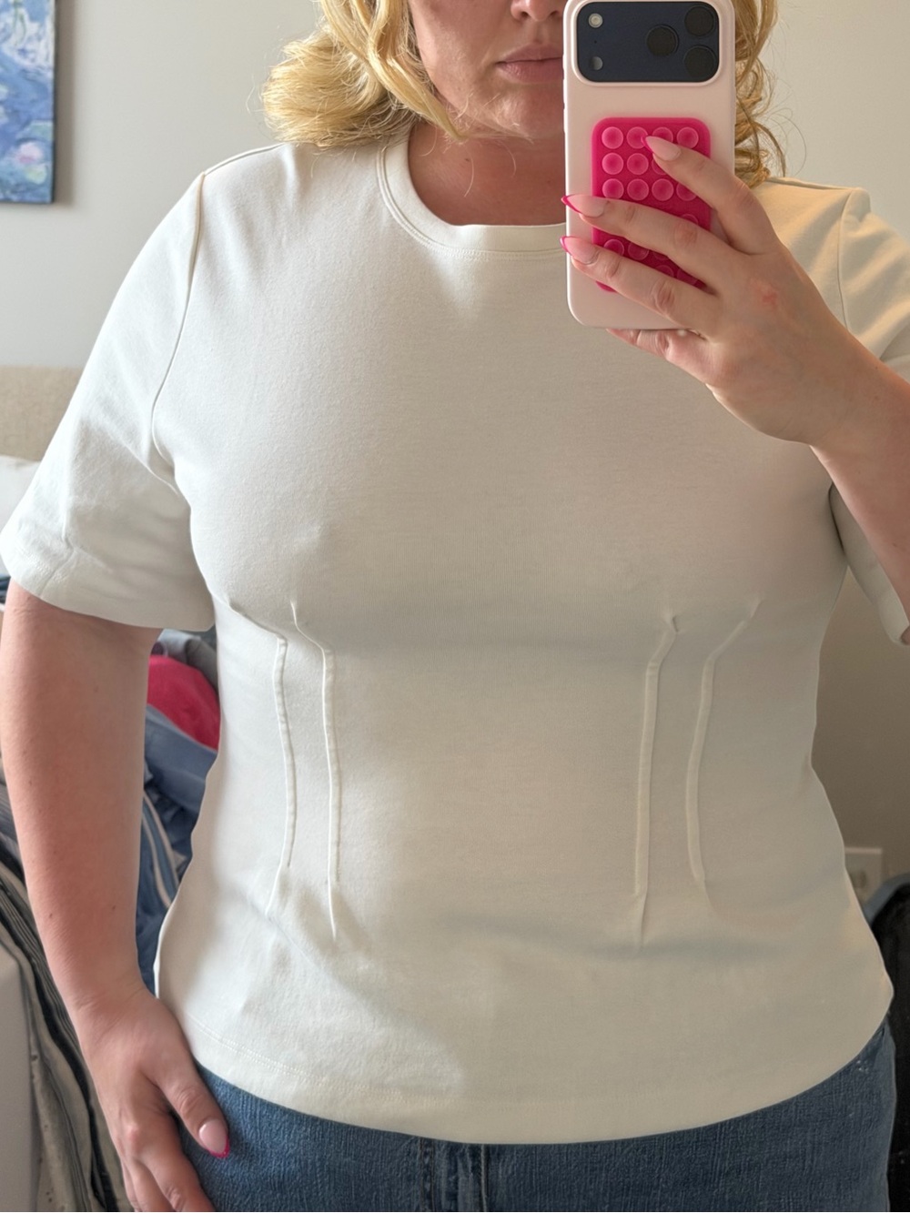 H&M Cream Short Sleeve Structured Top